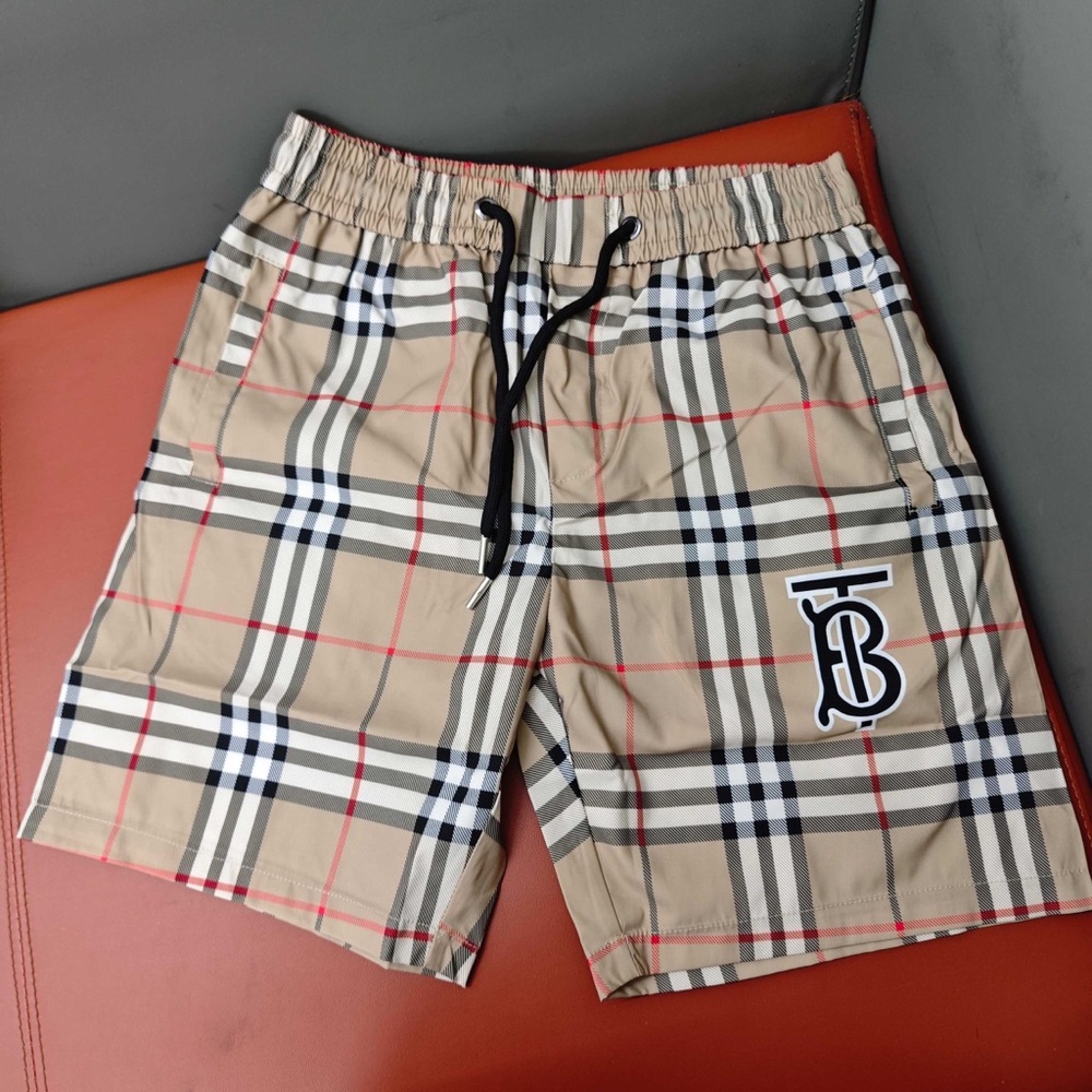 Burberry Beige Checkered Shorts with Red and Black Accents